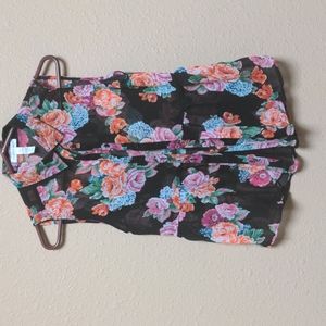 Ambiance apparel button up blouse tank top black floral pink mesh size small